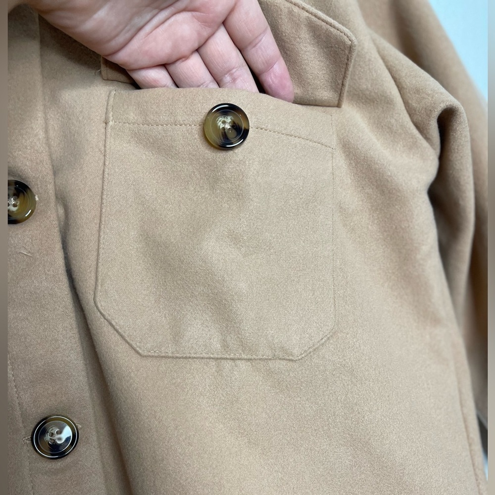 NWT Mudpie Tan Felt Shacket Button Down Oversized Relaxed Cozy Winter Size Small - Picture 8 of 12
